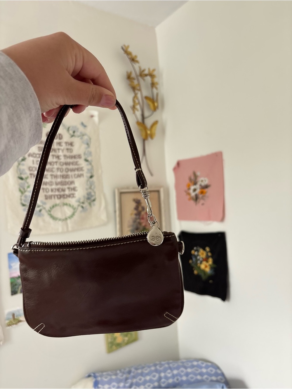 Chocolate Brown Leather Wristlet - Picture 2 of 9